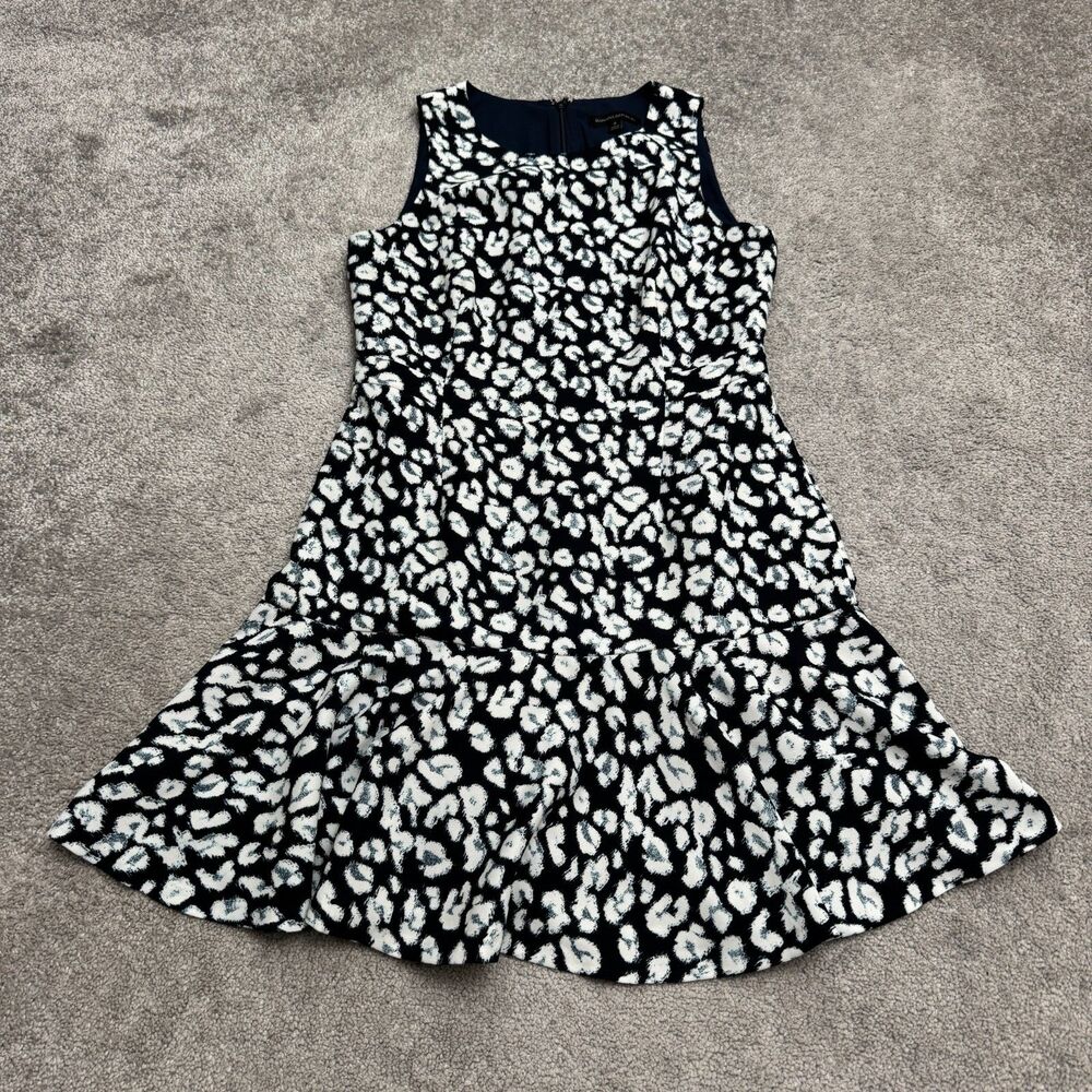 Banana Republic Leopard Flounce Hem Dress Womens 8 Blue Animal Print Sleeveless
